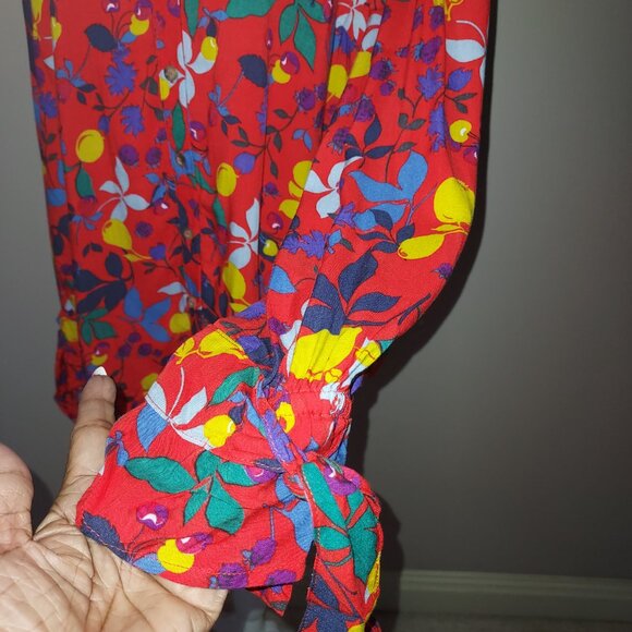 Maeve by Anthropologie Blithe Button Down Red Floral Fruit Print Blouse Size 16 - Picture 3 of 11